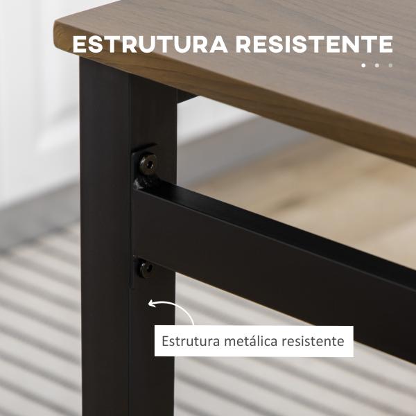 Conjunto de Mesa e Cadeiras de Refeição Mesa de Cozinha Retangular com 4 Cadeiras Estilo Moderno Castanho Escuro e Preto
