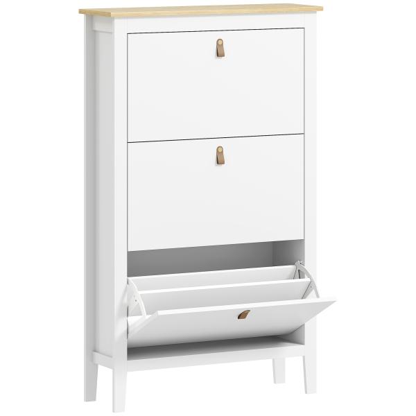 Sapateira para Entrada com 3 Gavetas Prateleiras Ajustáveis e Puxadores em PU para 21 Pares de Sapatos 80x24x131 cm Branco
