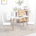 Conjunto de 4 Cadeiras de Sala de Jantar Estofadas em Couro Sintético com Encosto Alto e Pés de Aço 41x50x97cm Branco