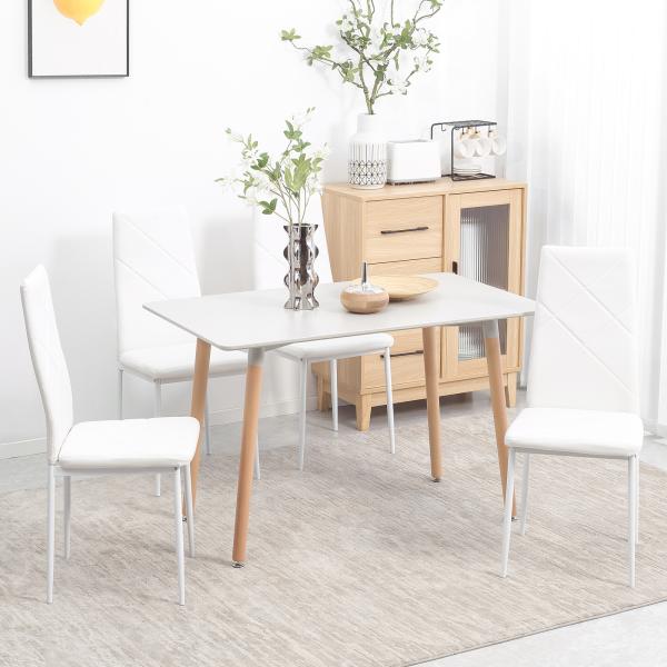 Conjunto de 4 Cadeiras de Sala de Jantar Estofadas em Couro Sintético com Encosto Alto e Pés de Aço 41x50x97cm Branco