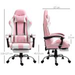 Cadeira de Gaming Reclinável Giratória com Apoio para a Cabeça Apoio para os Pés e Almofada Lombar 64x67x119 - 127 cm Rosa