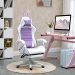Cadeira Gaming Giratória de Couro PU com Altura Ajustável Inclinável 135° Apoio para a Cabeça 65x63x136 - 142 cm Branco e Roxo
