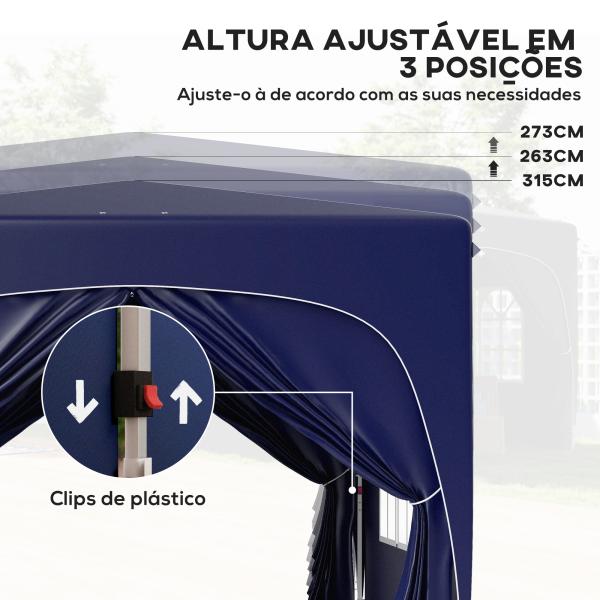 Tenda Dobrável 3x3 m com Painéis Laterais UPF50+ Tenda de Jardim com Altura Ajustável e Bolsa de Transporte Azul Escuro