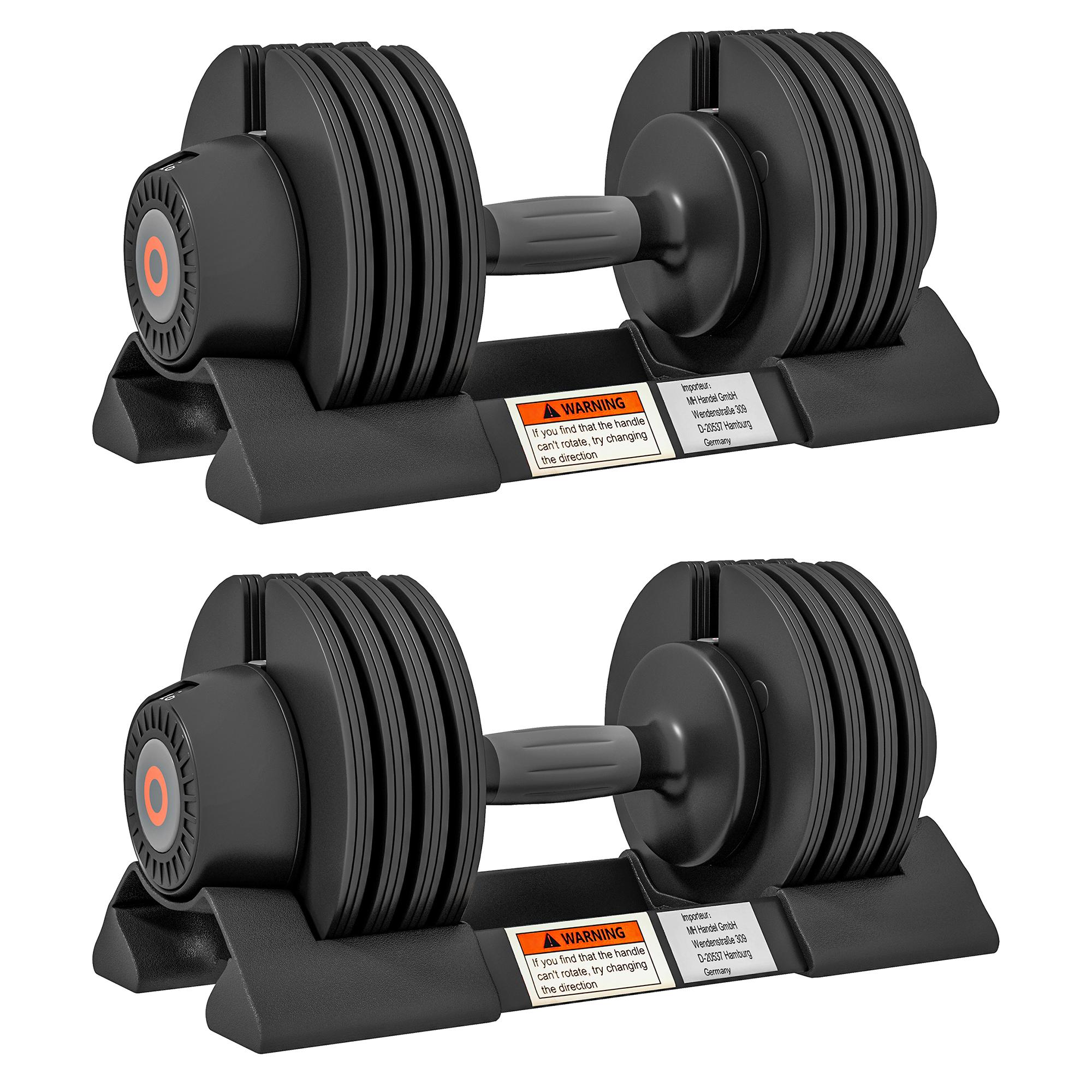 Halteres Ajustáveis 4 em 1 2x10 kg com Ajuste Rápido do Peso, Base de Armazenamento e Pega Antiderrapante para Treino em Casa