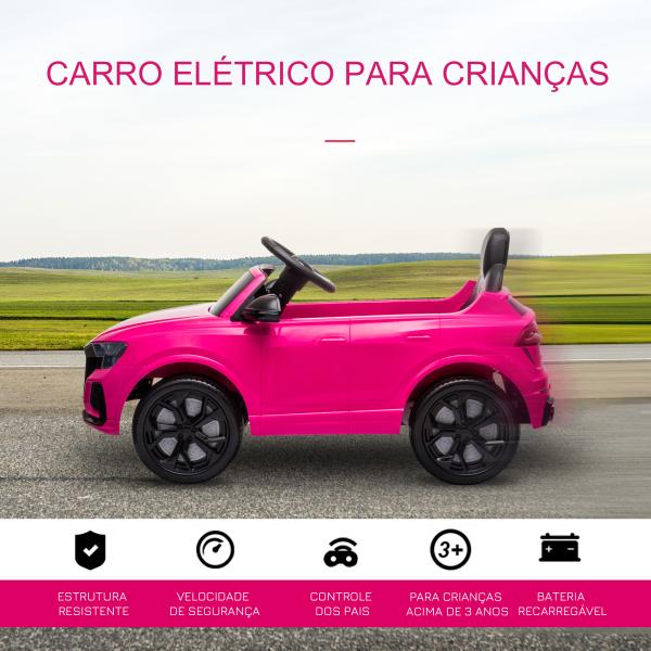 Carro Elétrico Infantil para 3 - 5 anos Licença Audi RS Q8 com Bateria 6V Controle a Distância Música MP3 Buzina e Luzes Velocidade Máx. 3km/h 101x62x51cm Rosa