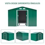 Abrigo de Jardim Exterior 4,83m² 277x195x192cm Abrigo e Jardim Metálico para Armazenamento de Ferramentas com Base Incluída e 4 Janelas Verde Escuro
