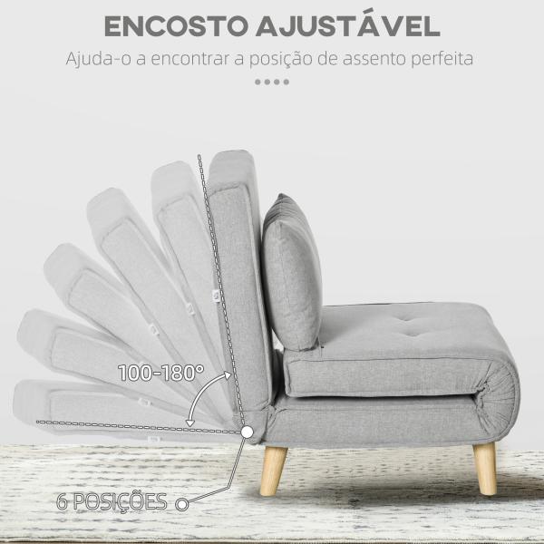 Poltrona 2 em 1 Sofá Cama Individual Dobrável com Encosto Ajustável e Almofada Carga 150 kg 72x78x79 cm Cinza