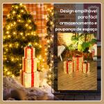 Conjunto de 3 Caixas de Presente de Natal com 58 LEDs Branco Quente Enfeites Luminosos para a Árvore de Natal Dourado