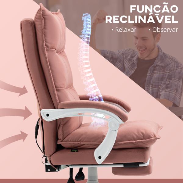 Cadeira de Escritório com 6 Pontos de Massagem e 5 Modos Reclinável com Função de Aquecimento 66x74x114 - 121,5 cm Rosa