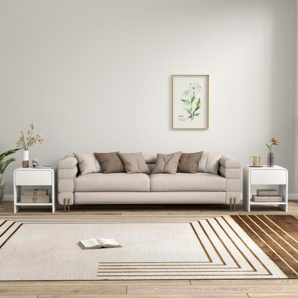 Conjunto de 2 Mesas de Cabeceira Nórdicas com Cantos Arredondados, Gaveta e Prateleira Aberta 40x35x45 cm Branco