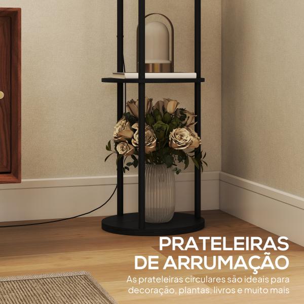 Candeeiro de Pé com Prateleiras 3 Temperaturas de Cor Controlo Remoto e Casquilho E27 Ø29x158 cm Preto