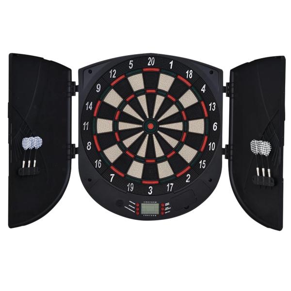 Alvo Eletrônico Digital com 6 Dardos até 8 Jogadores Marcador Portas Laterais Tela LCD 46.5x4.4x50.5 cm Preto