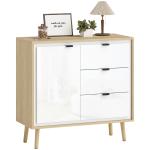 Aparador de Sala Moderno com 3 Gavetas Prateleira Ajustável e Pés em Madeira 80x35x77 cm Branco Brilhante e Carvalho