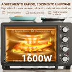 Forno Elétrico de Bancada 28L 2600W com Placas de Cozedura, Temperatura Ajustável, Temporizador e Tabuleiro, Preto