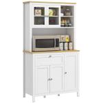 Armário de Arrumação Alto com 5 Portas Prateleiras Ajustáveis para Micro - Ondas 100x40x180 cm Branco e Madeira