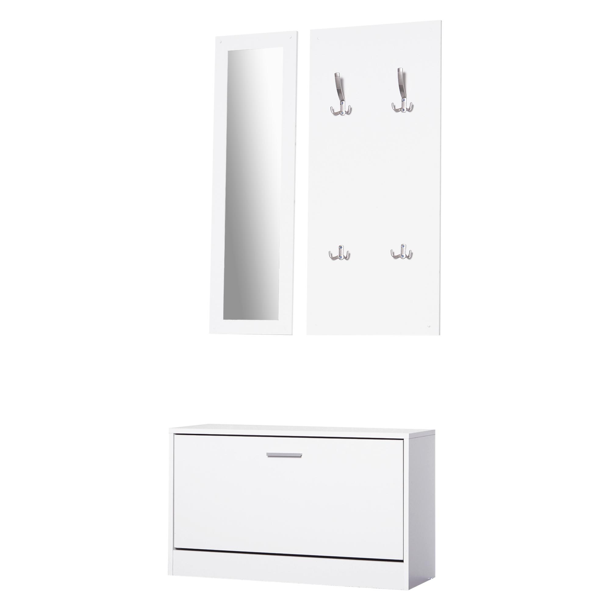 Móvel Cabide de Entrada de 3 Peças Armário de Entrada com Cabide Espelho e Sapateira 80x27x46,5cm Branco