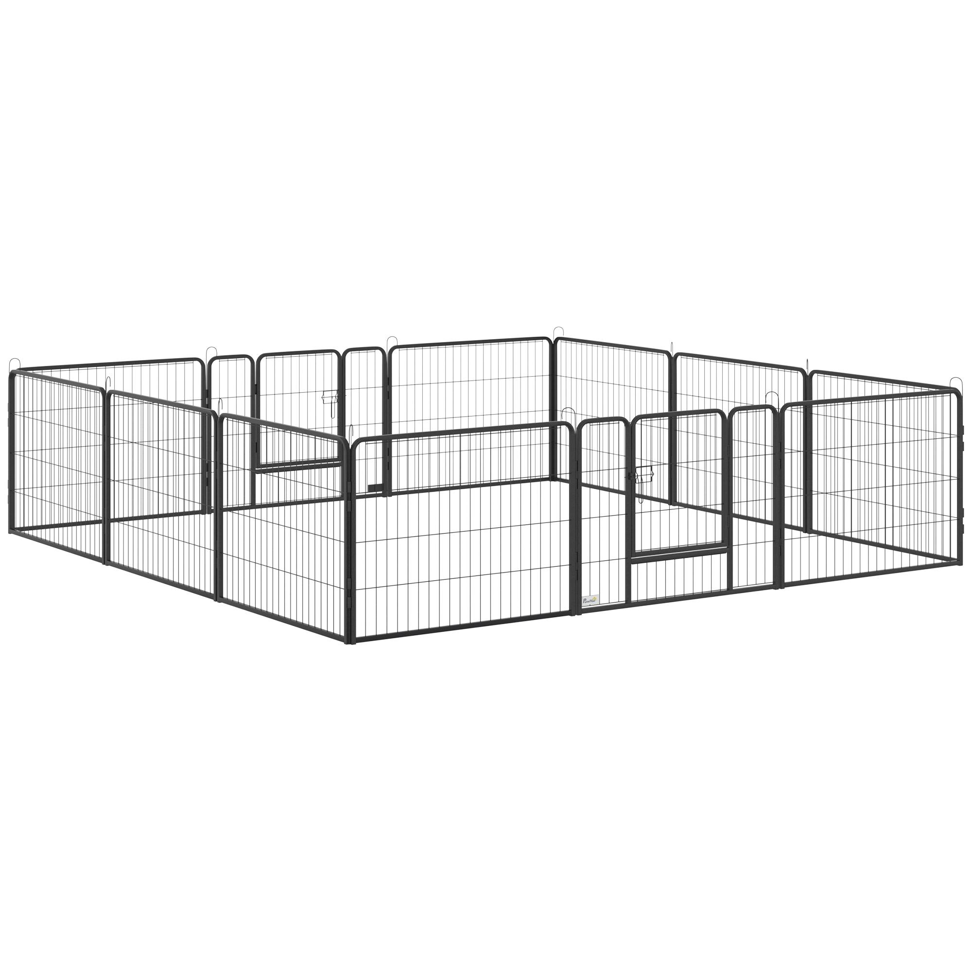 Parque para Cães com 12 Painéis Recinto para Animais de Estimação Modular com 2 Portas 80x60 cm Preto