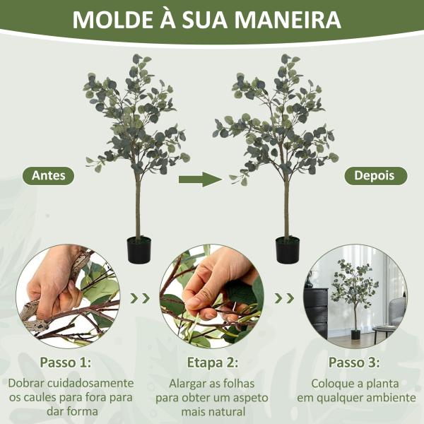 Eucalipto Artificial 120 cm Planta Artificial Decorativa Grande Árvore Artificial de Interior com 230 Folhas Verde