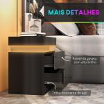 Mesa de Cabeceira com Luz LED Painel de Alto Brilho 2 Gavetas e Controlo Remoto para Dormitório 45x35x52 cm Preto
