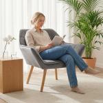 Poltrona de Sala Moderna Estofada em Veludo com Pés de Madeira, Poltrona Relax para Sala de Estar, Cinzento
