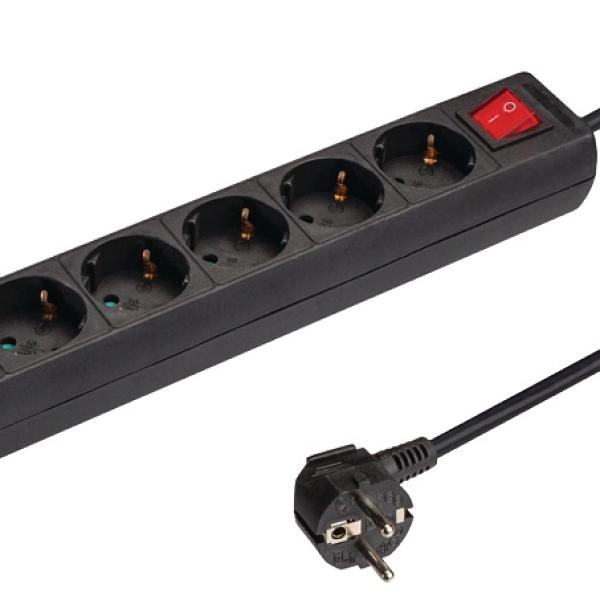 Extensão Sextupla Terra c/ Interruptor (1,5 mts) - Preto