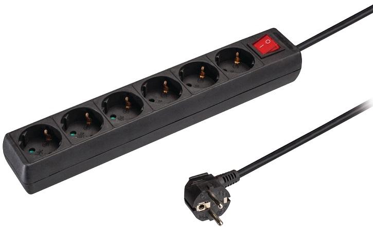Extensão Sextupla Terra c/ Interruptor (1,5 mts) - Preto