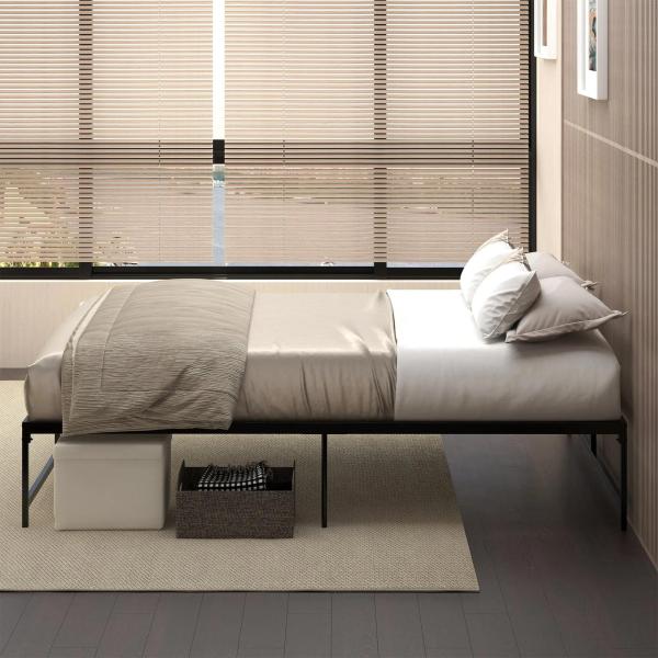 Estrutura de Cama Dupla de Metal para Colchão 137/135x190 cm com Pés de 31 cm Estrutura de Cama de Casal 141,5x195x35cm Preto