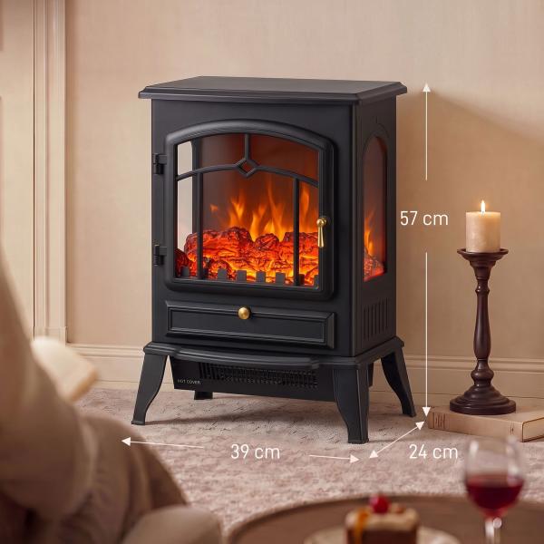 Lareira Elétrica com Efeito Chama 3D, 39x24x57 cm, Preta