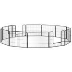 Parque para Cães com 12 Painéis Recinto para Animais de Estimação Modular com 2 Portas 80x60 cm Preto