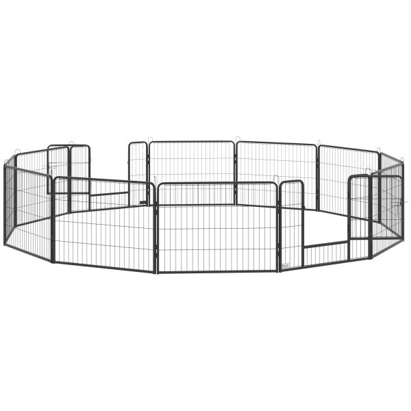 Parque para Cães com 12 Painéis Recinto para Animais de Estimação Modular com 2 Portas 80x60 cm Preto