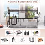 Escorredor de Louça de Aço de 2 Níveis com Prateleira para Pratos Suporte para Facas e Talheres 100x30x52,5cm Preto