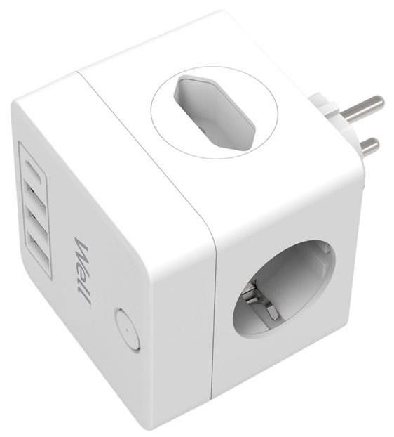 Tomada Dupla c/ 2x Euro, 3x USB - A e 1x USB - C PD 20W - WELL