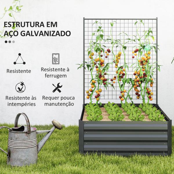 Caixa de Plantio de Aço Galvanizado com Treliça para Plantas Trepadeiras e Fundo Aberto 80x115x125 cm Cinza Escuro