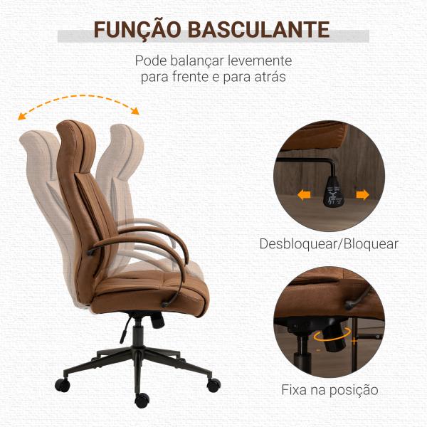 Cadeira de Escritório Ergonômica Giratória com Altura Ajustável Apoio para a Cabeça Apoio para o Braço e Encosto Acolchoado 61,5x52,5x118 - 126 cm Castanho