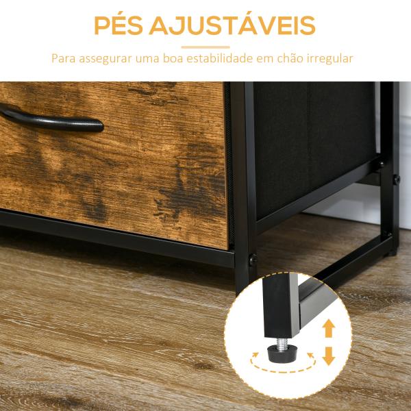 Cómoda com 4 Gavetas de Tecido Dobrável e 2 Prateleiras Abertas Estilo Industrial 84x30x71,4cm Marrom Rústico