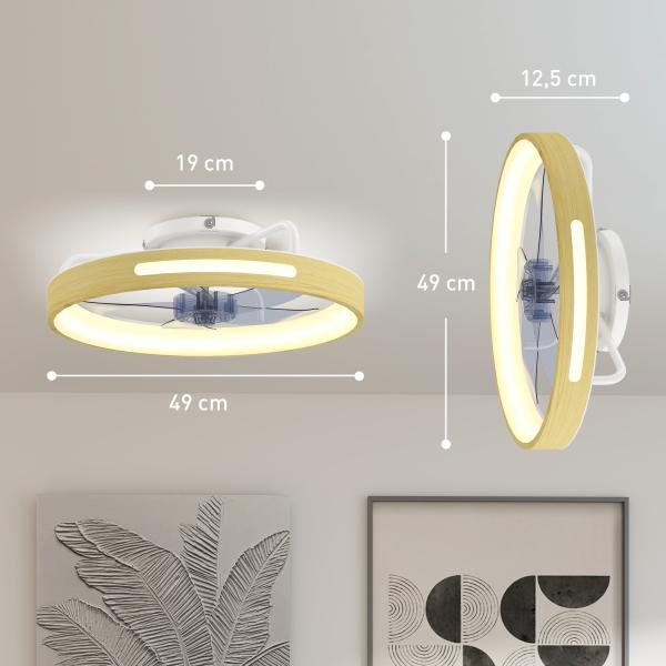 Ventilador de Teto com Luz LED 40 W Motor DC Reversível Comando 6 Velocidades 3 Cores Temporizador Madeira