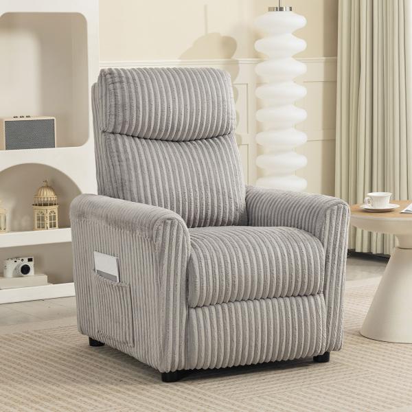 Poltrona Relax Reclinável Manual Estofada em Veludo com Apoio para Pés 73x86x100 cm Cinzento