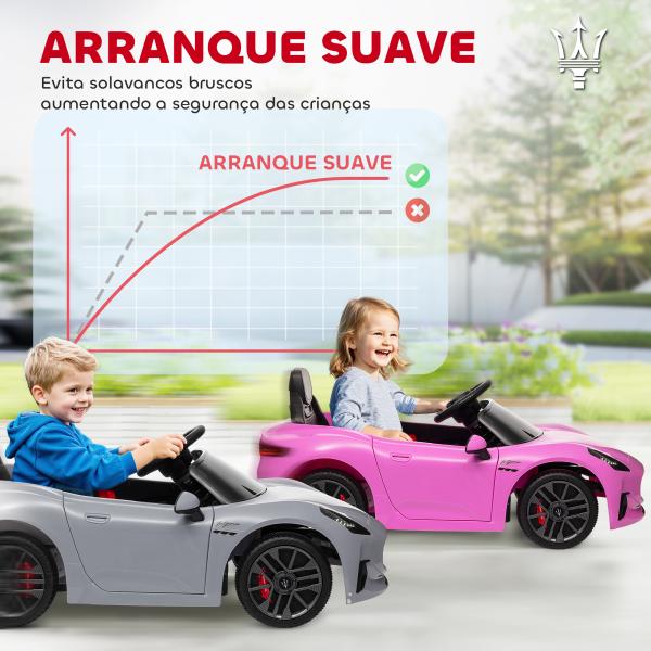Carro Elétrico para Crianças Maserati Gran Turismo Folgore 12V Controlo Remoto Faróis Buzina e Música MP3 98x59x43 cm Cinza