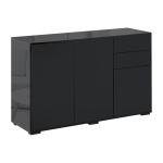 Aparador de Sala de Estar com 3 Portas 2 Gavetas e Prateleira Interior Ajustável Móvel Auxiliar de Armazenamento para Cozinha Dormitório Anti - Rolamento 117x36x74 cm Preto