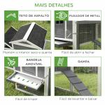 Galinheiro de Madeira 297,5x68x118cm para 3 - 6 Galinhas com Teto Asfáltico Porta com Trava e Caixa Ninho Branco e Cinza