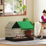 Gaiola para Animais Pequenos com 2 Portas Base com Tecido Oxford Impermeável e Toldo 90x75x75 cm Preto e Verde