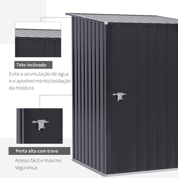 Abrigo de Jardim 0,92 m² 100x103x160cm de Aço Galvanizado com Porta Fechadura e Teto Inclinado para Armazenamento de Ferramentas Cinza Escuro