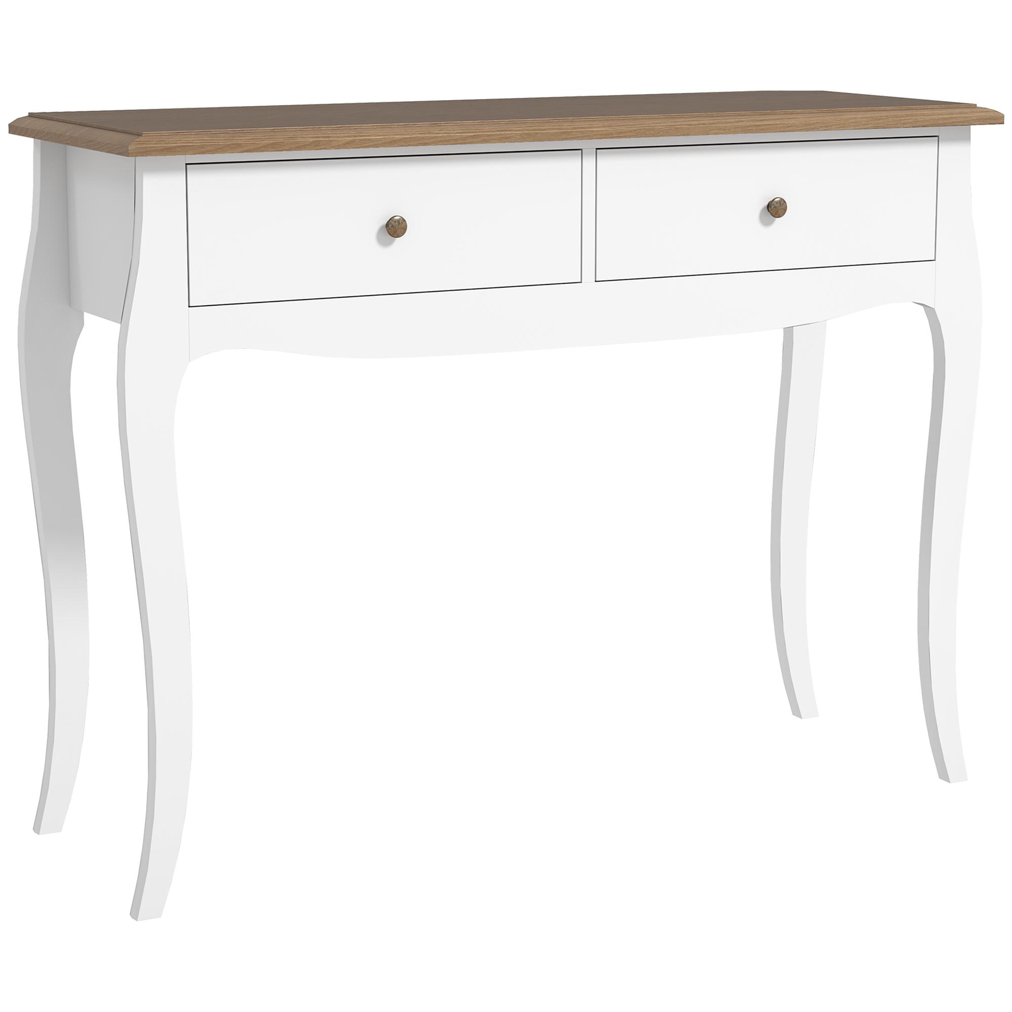 Mesa Consola Consola de Entrada com 2 Gavetas Estilo Francês 100x35x76,5 cm Branco e Marrom Escuro