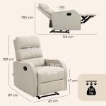 Poltrona Relax Reclinável Manual Revestida em PU com Apoio de Pés Retrátil Poltrona Reclinável até 160º 65x89x100 cm Creme