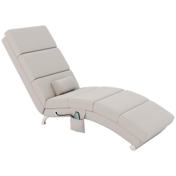 Poltrona Relax Reclinável com 8 Pontos de Massagem, Aquecimento Lombar, 5 Modos, Comando e Bolso Lateral, Branco Creme