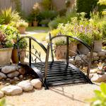 Ponte de Jardim Metálica 1,2 m Ponte Decorativa para Lagos com Corrimãos de Segurança e Design de Folhas Preto