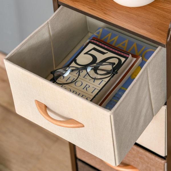 Cómoda de Tecido com 4 Cestos Removíveis e Dobráveis Base Elevada Móvel de Armazenamento para Dormitório Sala de Estar 31x29x99cm Multicor