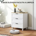 Cómoda Estreita com 3 Gavetas Cómoda de Quarto com Pés de Madeira Estilo Moderno 60x38x71 cm Branco