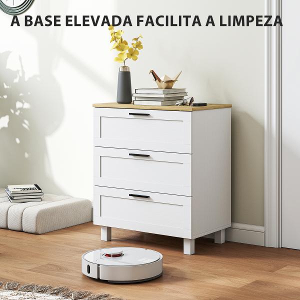 Cómoda Estreita com 3 Gavetas Cómoda de Quarto com Pés de Madeira Estilo Moderno 60x38x71 cm Branco