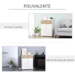 Armário Casa de Banho com 2 Portas e Prateleiras Interiores Ajustáveis Móvel Auxiliar de Madeira Multiuso para Sala de Estar Cozinha Sala de Jantar 60x30x85cm Branco e Madeira Natural